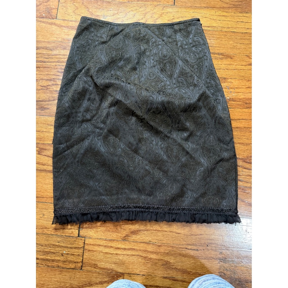 Kay Unger New York Metallic Paisley Brocade Pencil Skirt chocolate brown size 4